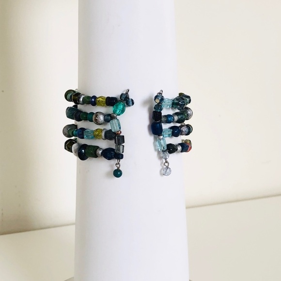 Beaded Flexible Cuff Bracelet with Blue & Green Multicolored Beads - Picture 4 of 8